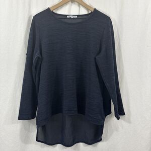 Tempo Paris Oversized Hi-Lo Navy Blue Drape Back Sweater Top Size L Coastal